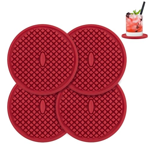 Coasters for Drinks, Silicone Coasters Set, Cup Mat - Deep Grooved - Non-Slip Base & Non-Stick, Heat Resistant Coasters for Prevents Furniture and Tabletop Damages-Black (Dots,8Pack-Black)