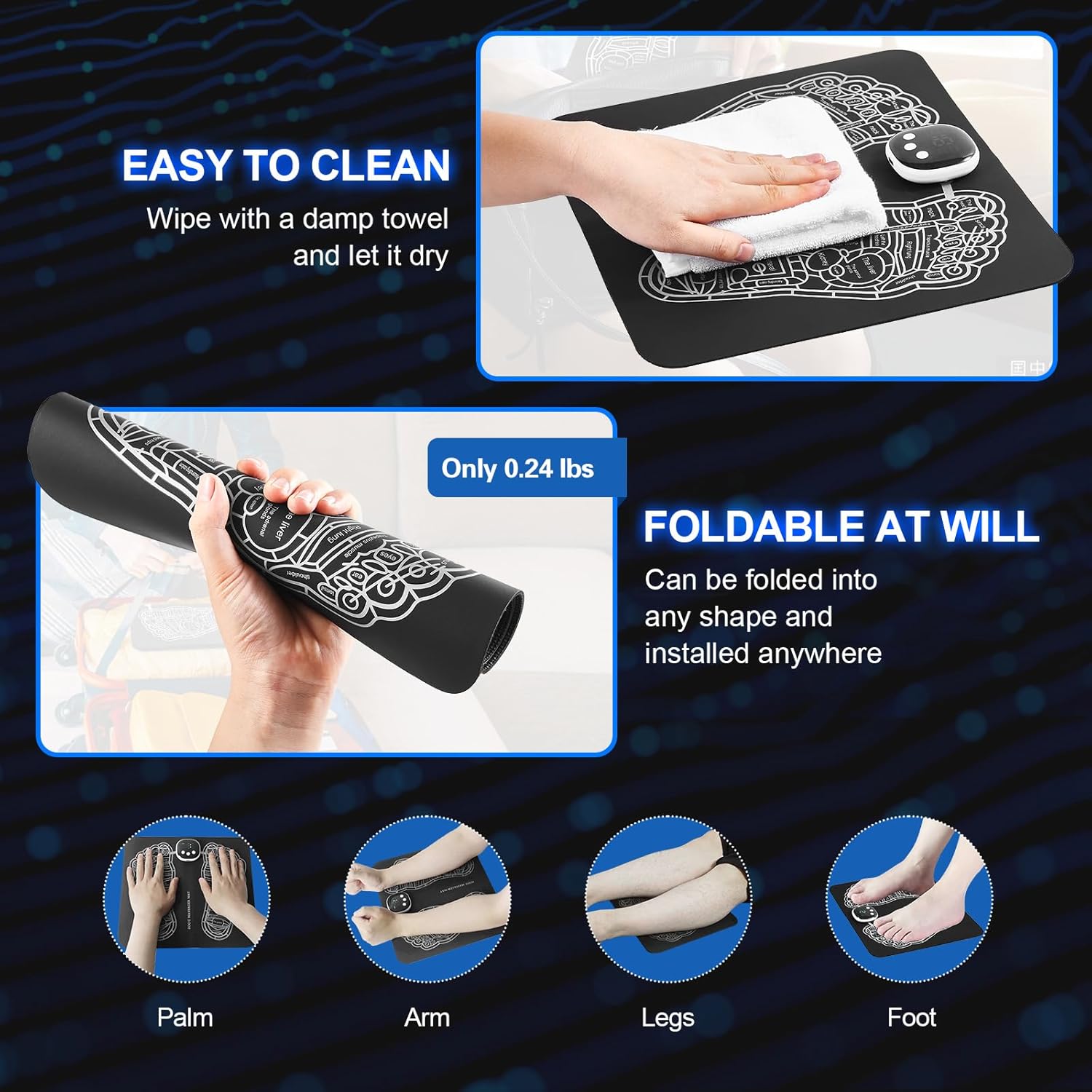 EMS Foot Massager Mat -Foot Massager Pad, Muscle Relaxation, Foldable Legs & Feet Massager Pad with 15 Modes,TENS (Mode:KTR-2493)