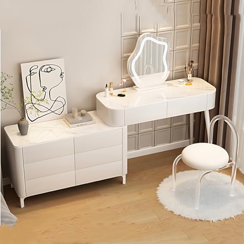 Luxury Vanity Table with Drawers - Fashion Vanity Set | LED Smart Makeup Mirror Included | Solid Wood Bedroom Vanity | New Makeup Experience | for Her (C, 40