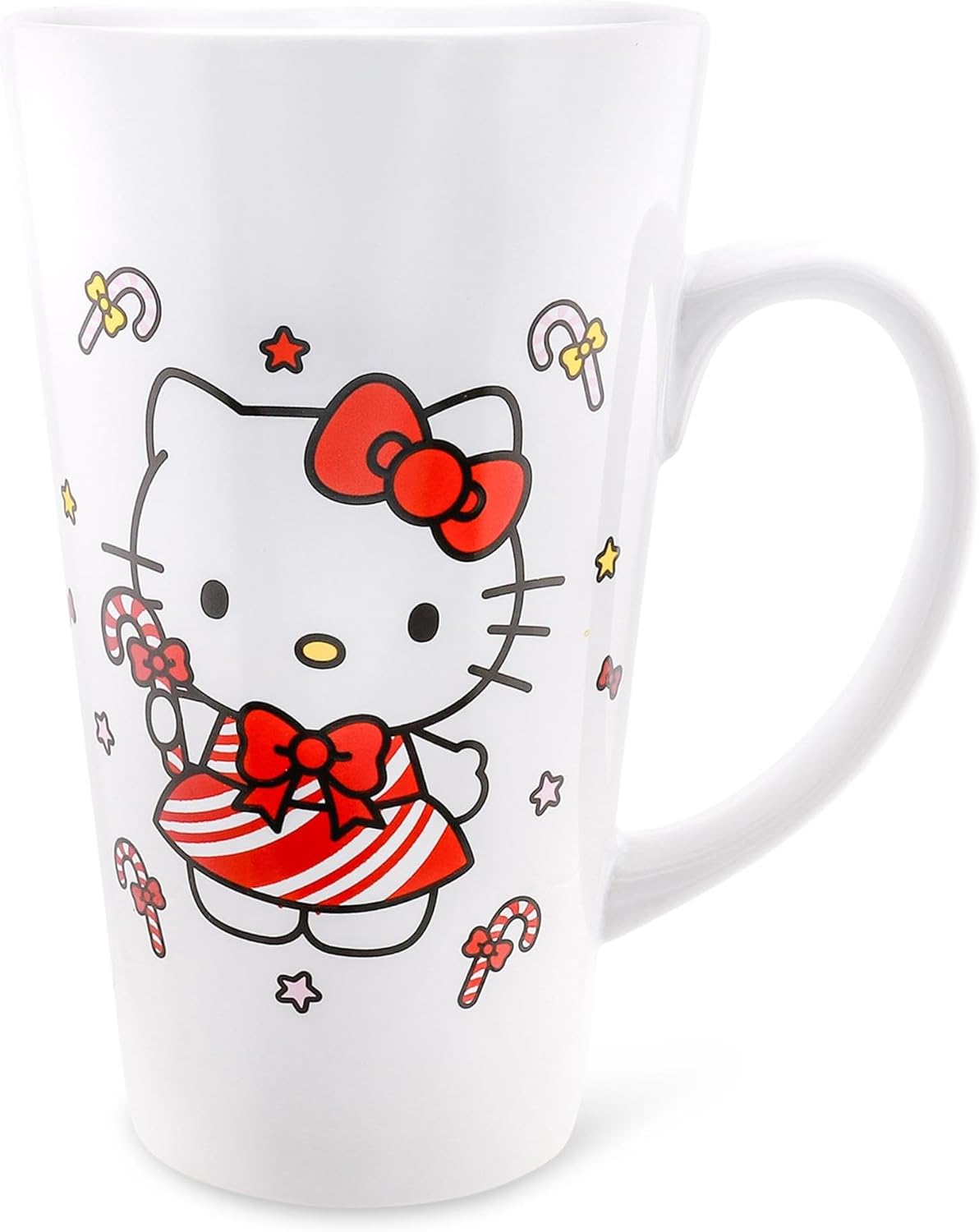 Silver Buffalo Sanrio Hello Kitty Holiday Candy Cane Ceramic Tall Latte Mug | Large Coffee Cup For Espresso, Tea, Coca | Holds 16 Ounces