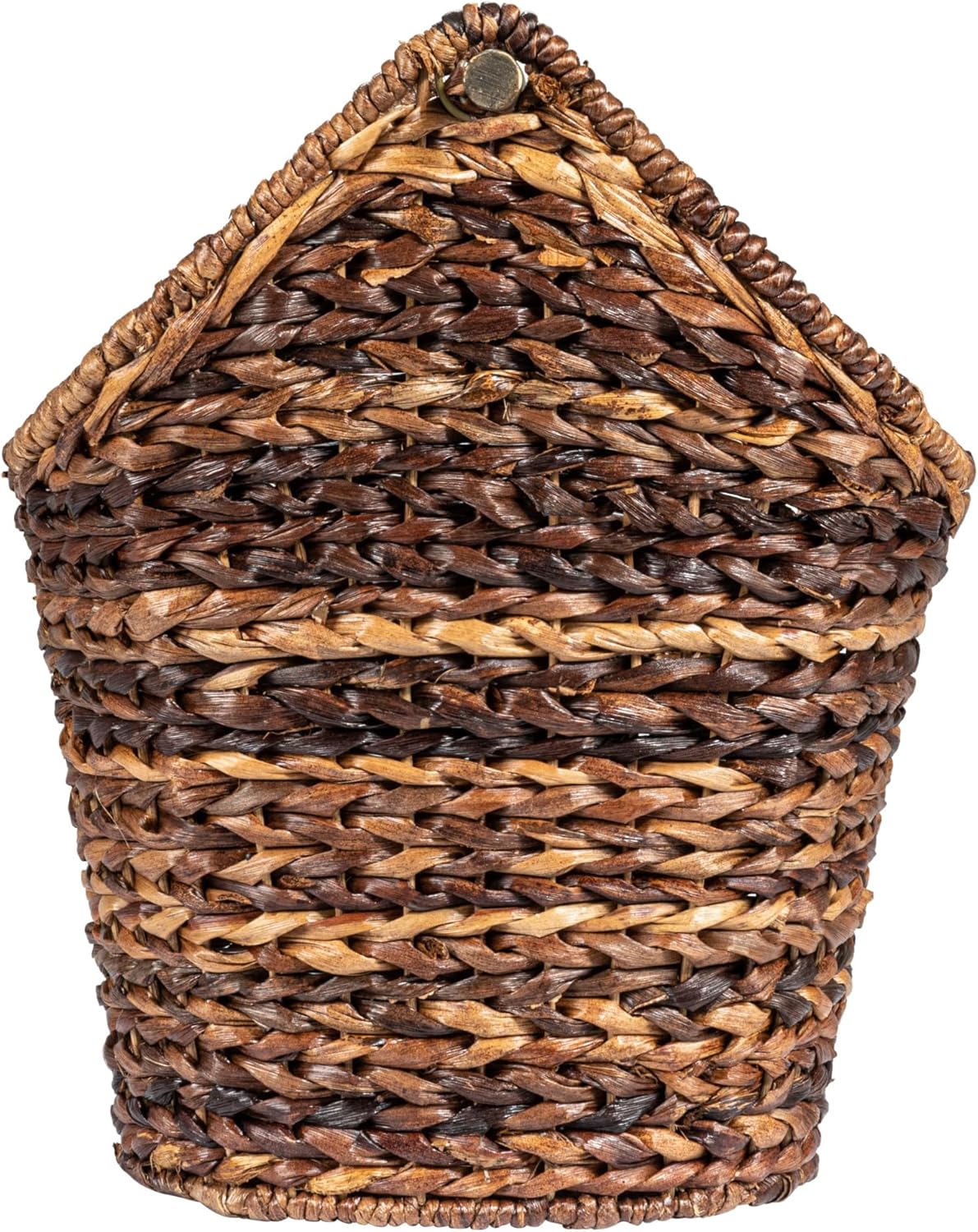 Creative Co-Op Boho Oval Braided Bankuan Bathroom Tissue Basket with Wood Handle, Toilet Paper Holder, Dark Brown
