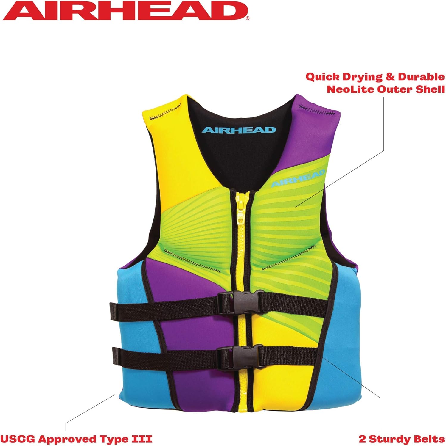 Airhead Gnar Kwick-Dry Neolite Flex Type III Life Jacket, US Coast Guard Approved, Secure Fit, Youth/Adult Sizes