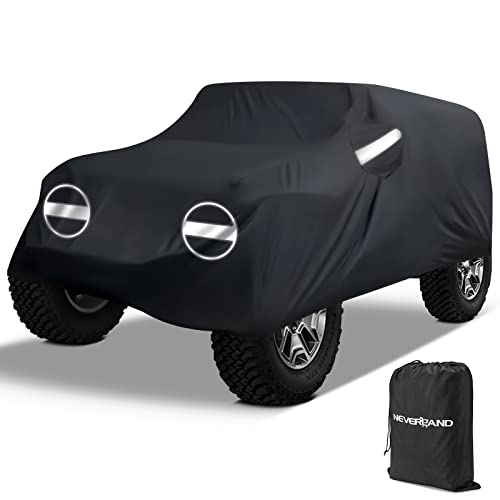 NEVERLAND Car Cover for Jeep Wrangler 2 Door Waterproof Car Covers,All Weather Protection Jeep Sun Rain Protection for Wrangler 2 Fits JK JL JLU JKU 2007-2024 Outdoor Covers Black with Door Zipper