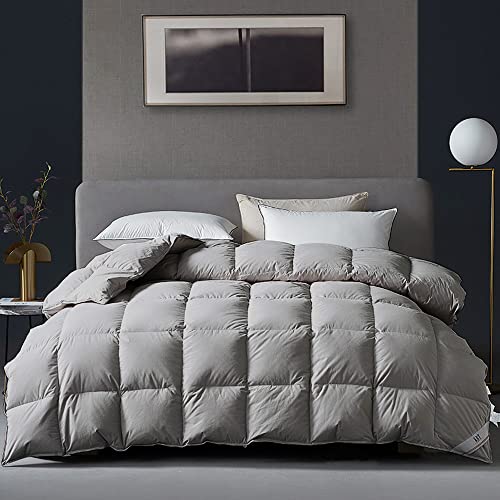 KRT Luxurious Goose Feathers Down Comforter - White King Size 60 Oz Medium Weight Duvet Insert - 100% Cotton Cover with 8 Corner Tabs (King All-Season, 106''x90'')