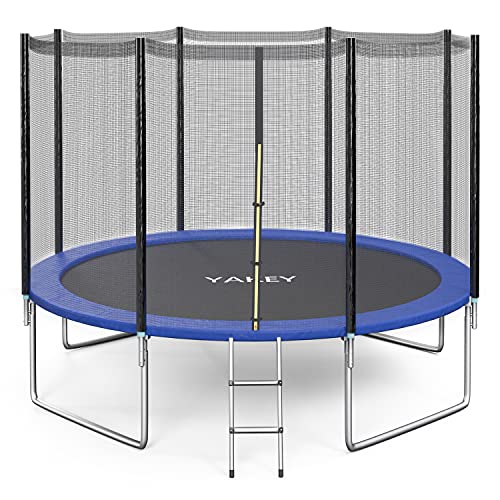 YAKEY Trampoline 10FT 12FT 15FT Recreational Trampolines with Safety Enclosure Net, ASTM Approved Combo Bounce Outdoor Waterproof Trampoline with Ladder for Kids and Family