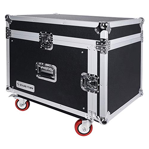 Sound Town 14U PA DJ Pro Audio Rack/Road ATA Case with 11U Slant Mixer Top, Locking Drawer, 20’’ Rackable Depth and Casters (STMR-14D3)