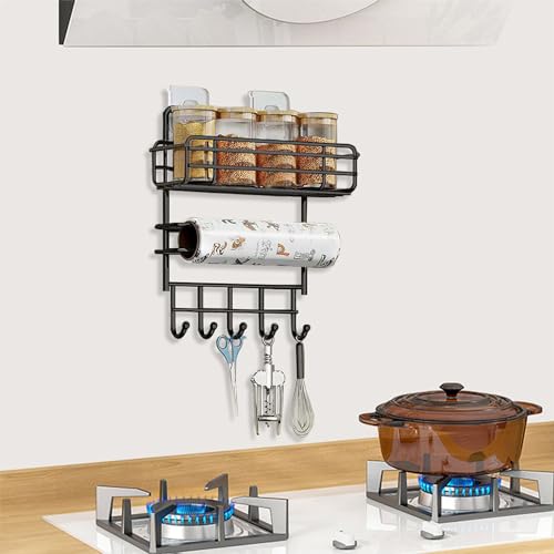 TocTen Spice Rack for Refrigerator, Strong Self Adhesive Spice Storage Rack, Space-Saving Fridge Spice Organizer, Metal Spice Rack Shelf for Kitchen, Cabinet, or Pantry Door (White, 5 Tier)