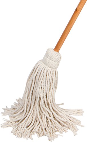 Large Wet Deck Cotton Mop with Solid Wood Handle (11 Oz, White)