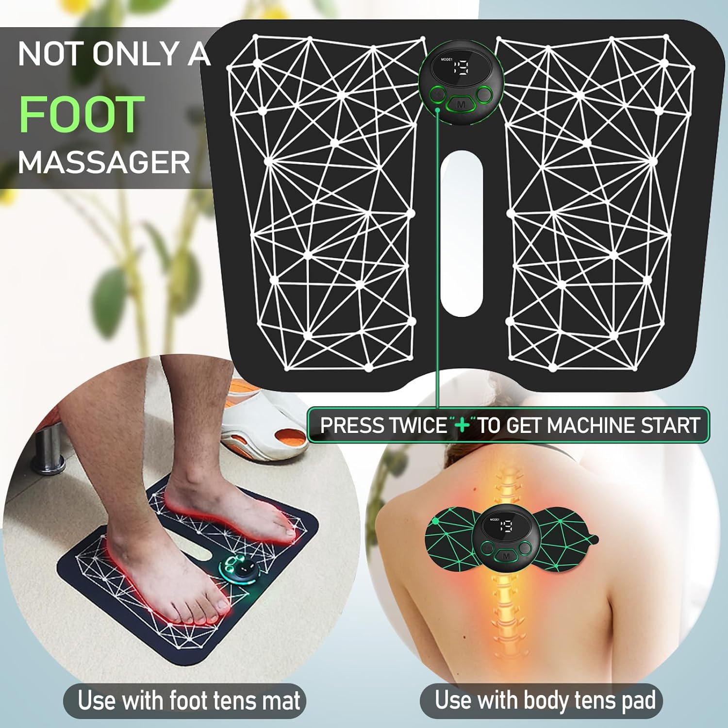 2-in-1 EMS Foot Massager Mat Back Massager for Neuropathy Pain Relief FSA HSA Eligible Electric Legs Feet Stimulator Massager Machine Acupressure Pad with Remote Control