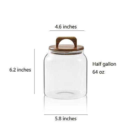 Sweejar Large Glass Candy Jars with Wooden Lids, 1 Gallon Glass Jar with Lid, Sugar/Flour Storage Containers, Big Glass Canisters with Airtight Lid, 1 Pack, Hand Lid