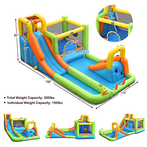 BOUNTECH Inflatable Water Slide, 8 in 1 Mega Waterslide Park Bounce House for Outdoor Fun w/735W Blower, Long Slide, Splash Pool, Water Slides Inflatables for Kids and Adults Backyard Party Gifts