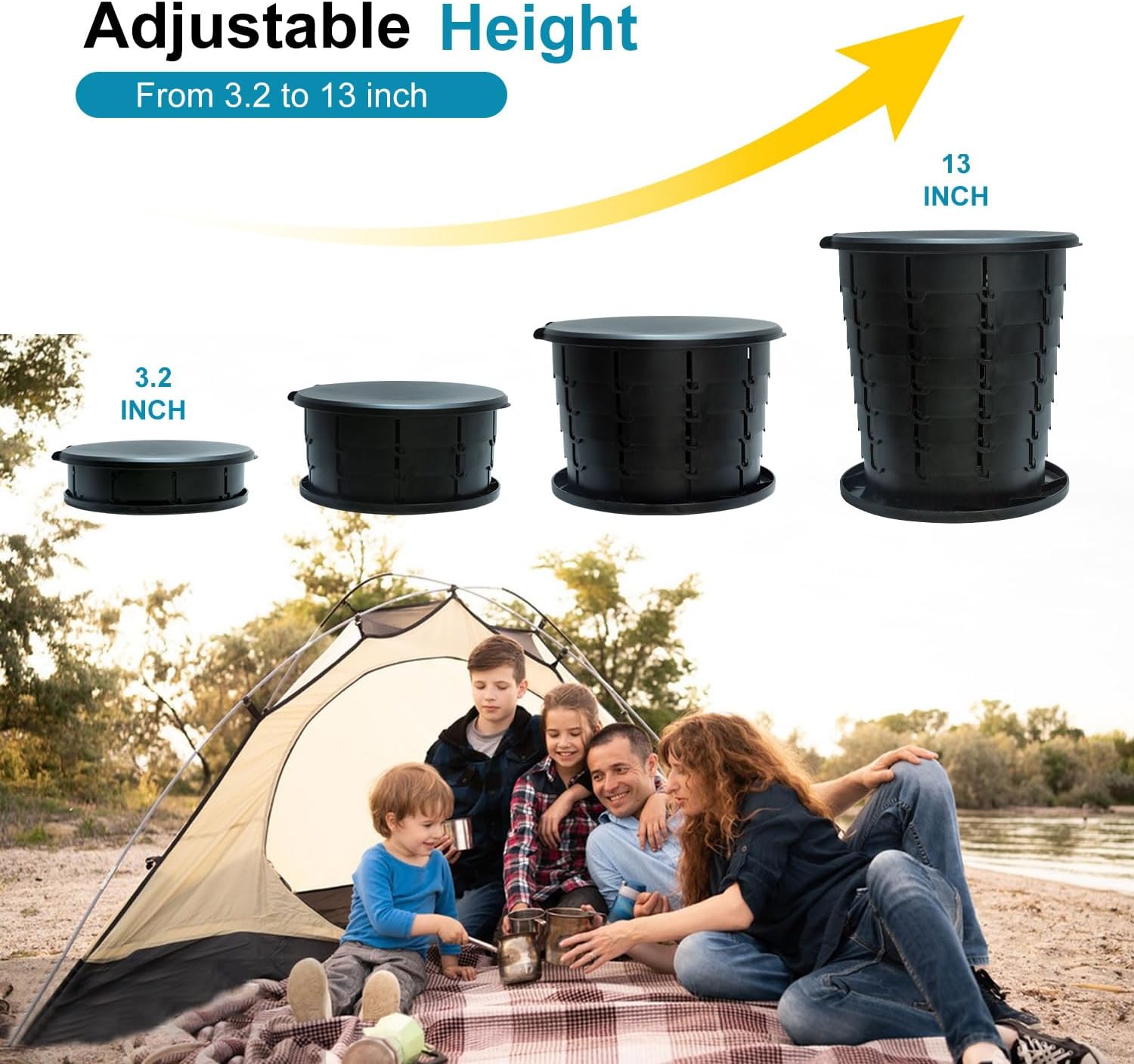 Upgrade XL Retractable Portable Toilet for Adults, Extra Large Portable Travel Floding Toilet, Camping Tall Toilets with Lid for Adults and Kids Compact Potty for Car,Hiking,Beach