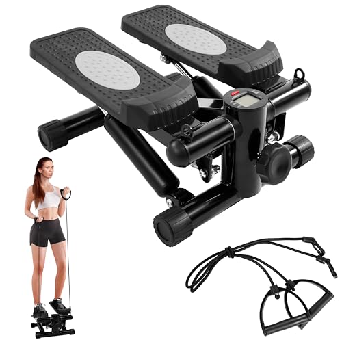 Signature Fitness Mini Steppers for Exercise with Handlebar, Stair Stepper with Resistance Bands, Portable Stepper Capable of Full-Body Exercise, Low Noise and Smooth, Multiple Colors