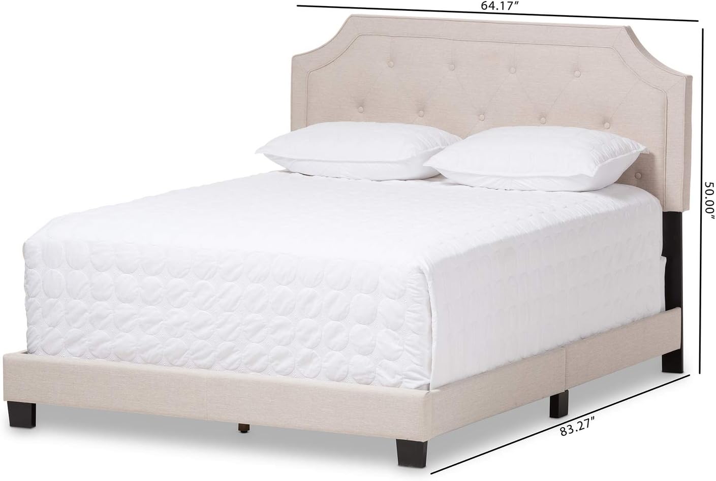 Baxton Studio Willis Tufted Queen Low Profile Bed in Light Beige