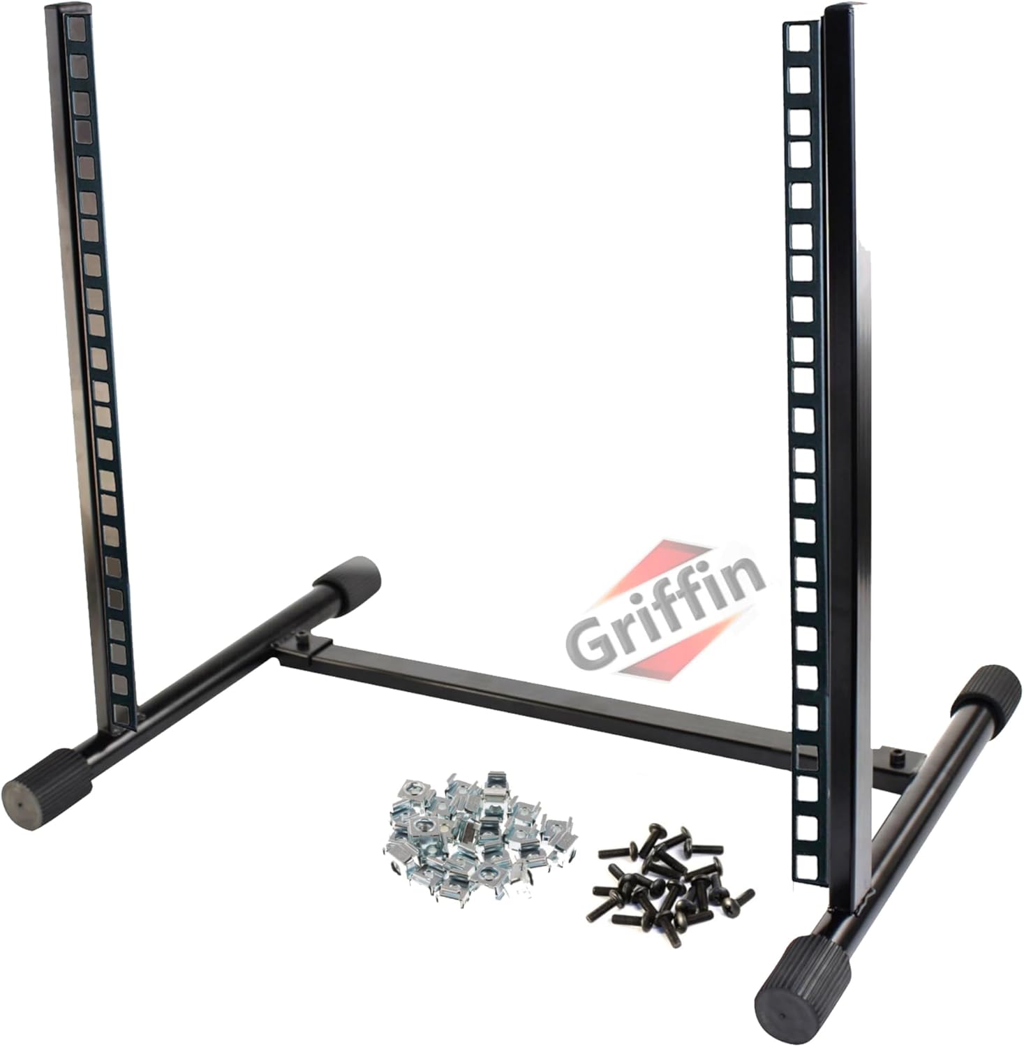 Rack Mount Stand with 10 Spaces by GRIFFIN | Music Studio Recording Equipment Sound Mixer Standing Case & 20 Screws | RackMount Pro Audio Network Amp Server Gear Rails For DJ Booth Cart, Stage & Bands