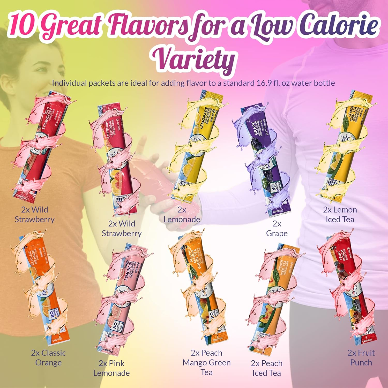 Crystal Light Variety Pack Sugar Free Drink Mix Packets 20 On The Go Crystal Light Packets; Lemonade, Grape, Raspberry Lemonade, Fruit Punch, Pink Lemonade, Orange, Tea