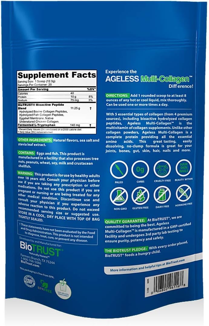 BioTrust Ageless Multi Collagen 5-in-1 Protein Powder (Vanilla) BlenderBottle Bundle