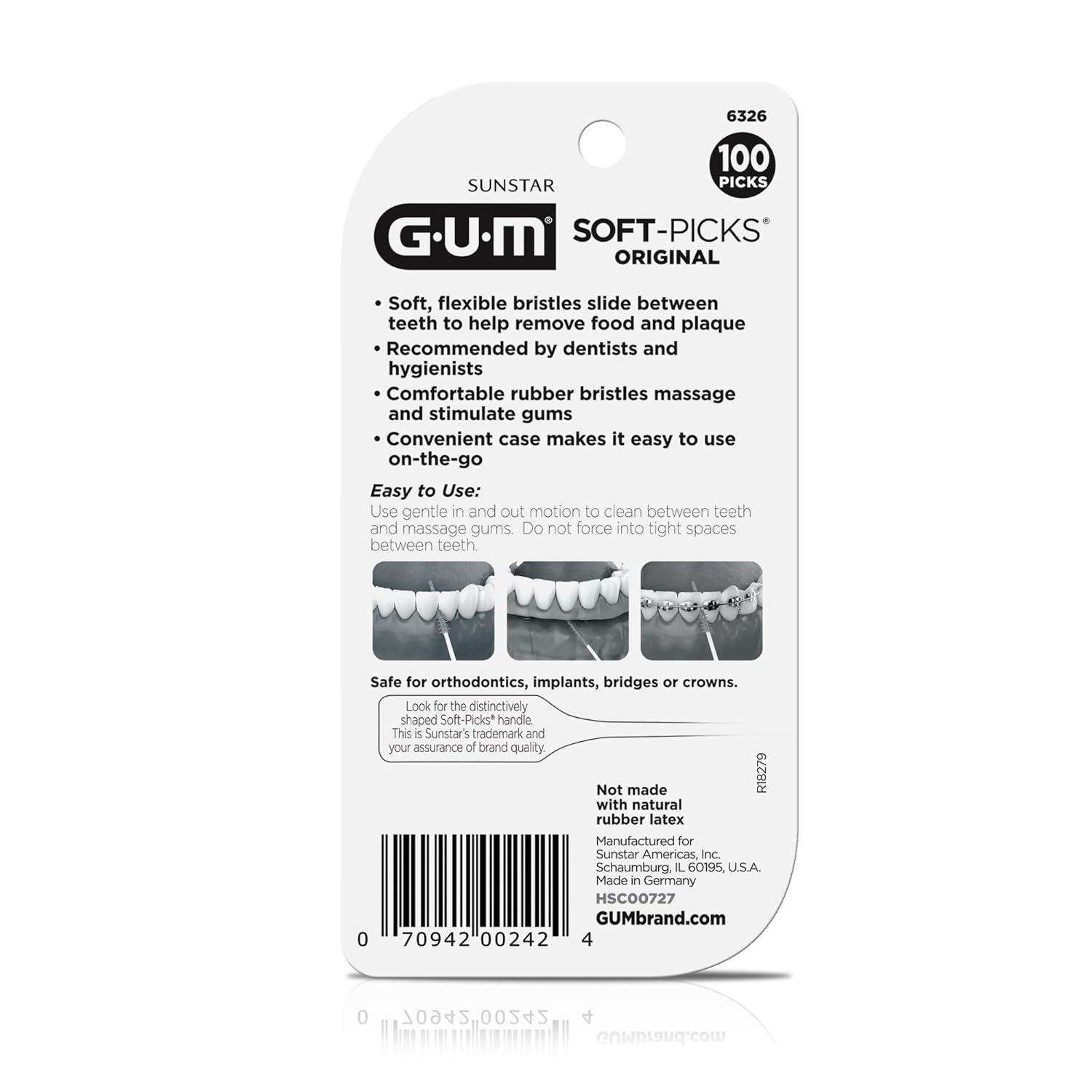 GUM Soft-Picks Original ,Easy to Use Dental Picks for Teeth Cleaning and Gum Health, Disposable Interdental Brushes with Convenient Carry Case, Dentist Recommended Dental Floss Picks, 100ct (6pk)