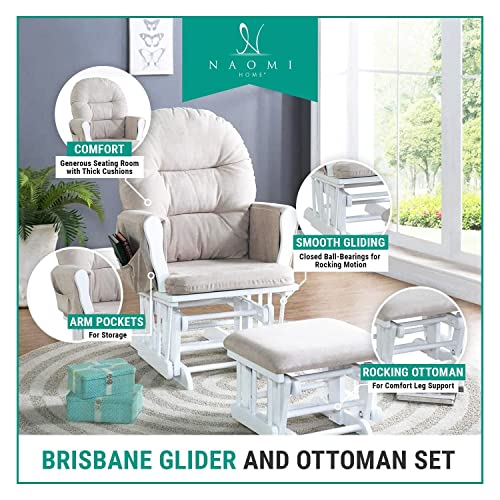 Brisbane Nursery Glider & Ottoman Sets, Glider Recliner Nursery Rocking Chair Nursery Glider Rocker with Ottoman, Reclining Gliders & Chairs for Breastfeeding, Maternity, Napping, Pecan/Dark Gray