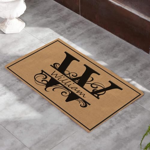 Personalized Family Name Doormat 24 X 16 Inch Indoor Split Monogram H Doormats Custom Initial Letter Entry Door Rugs Resist Dirt Flannel Floor Mat Front Porch Decor, Housewarming Gift