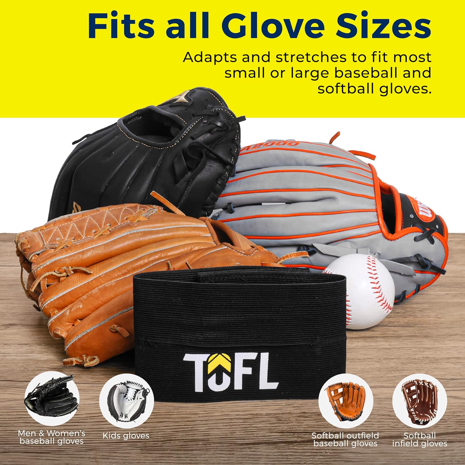 TOFL Baseball Glove Wrap | Premium Elastic Band for Perfect Glove Shape, Break-in & Maintenance | Shape Locker for Men’s & Women’s Softball, Adult & Youth Baseball Mitts, Fits Big & Small Sizes