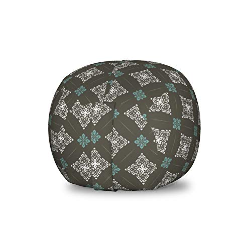 Ambesonne Damask Storage Toy Bag Chair, Old Fashion Victorian Rococo Motif of Oriental Boho Floral Effects, Stuffed Animal Organizer Washable Bag, Small Size, Army Green and White