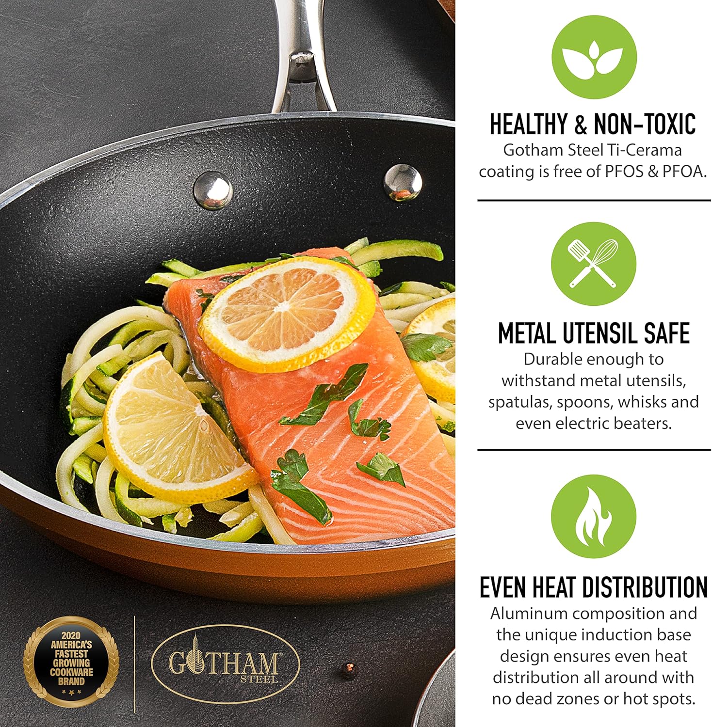 GOTHAM STEEL Nonstick Frying Pan, Copper Cast 11” Ceramic Frying Pan with Ultra Durable Mineral & Diamond Coating, Egg Pan & Omelette Pan Nonstick, Stay Cool Handle, Toxin Free, Dishwasher Safe…