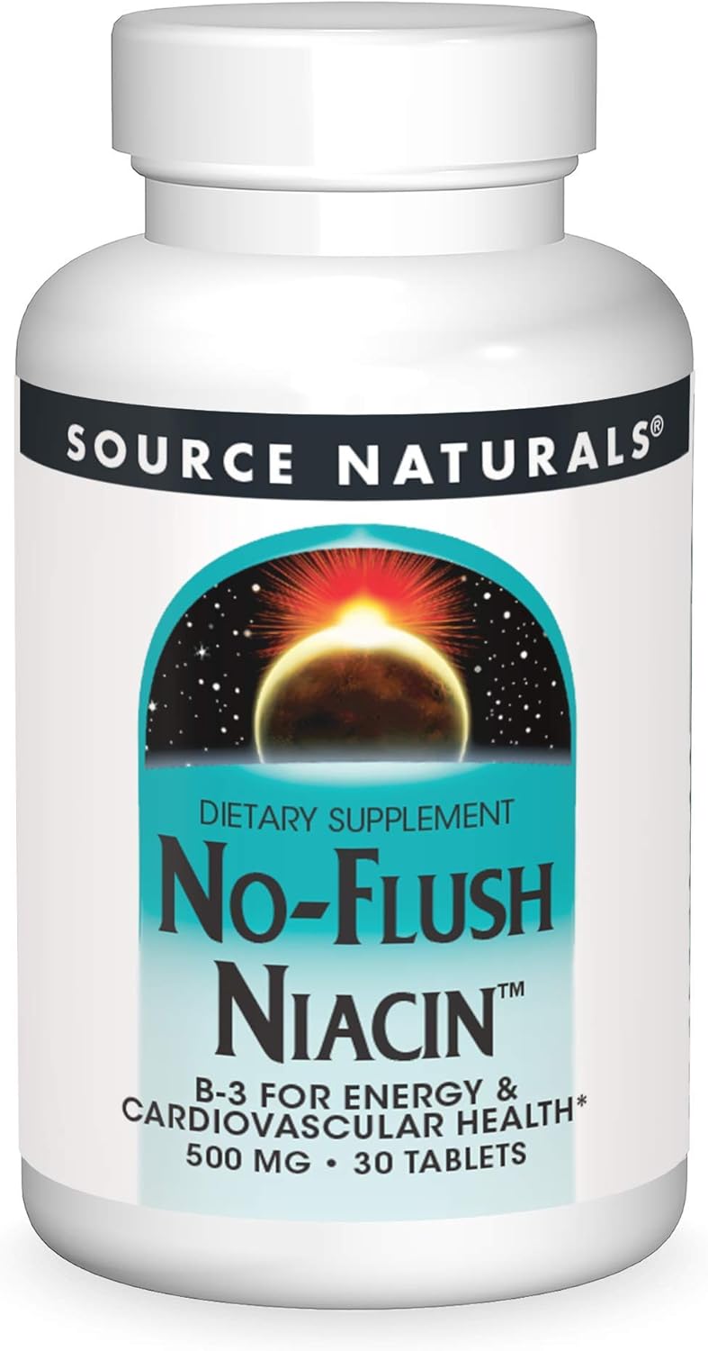 Source Naturals No-Flush Niacin, B-3 for Energy & Cardiovascular Health* 500 mg - 30 Tablets