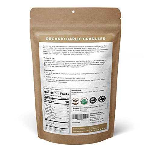SPICY ORGANIC Garlic Granules – 100% USDA Organic- Premium Quality Granulated Garlic Powder for Mouthwatering Rubs on Beef, Pork, Fish, Poultry, and Delicious Sauces – 16oz