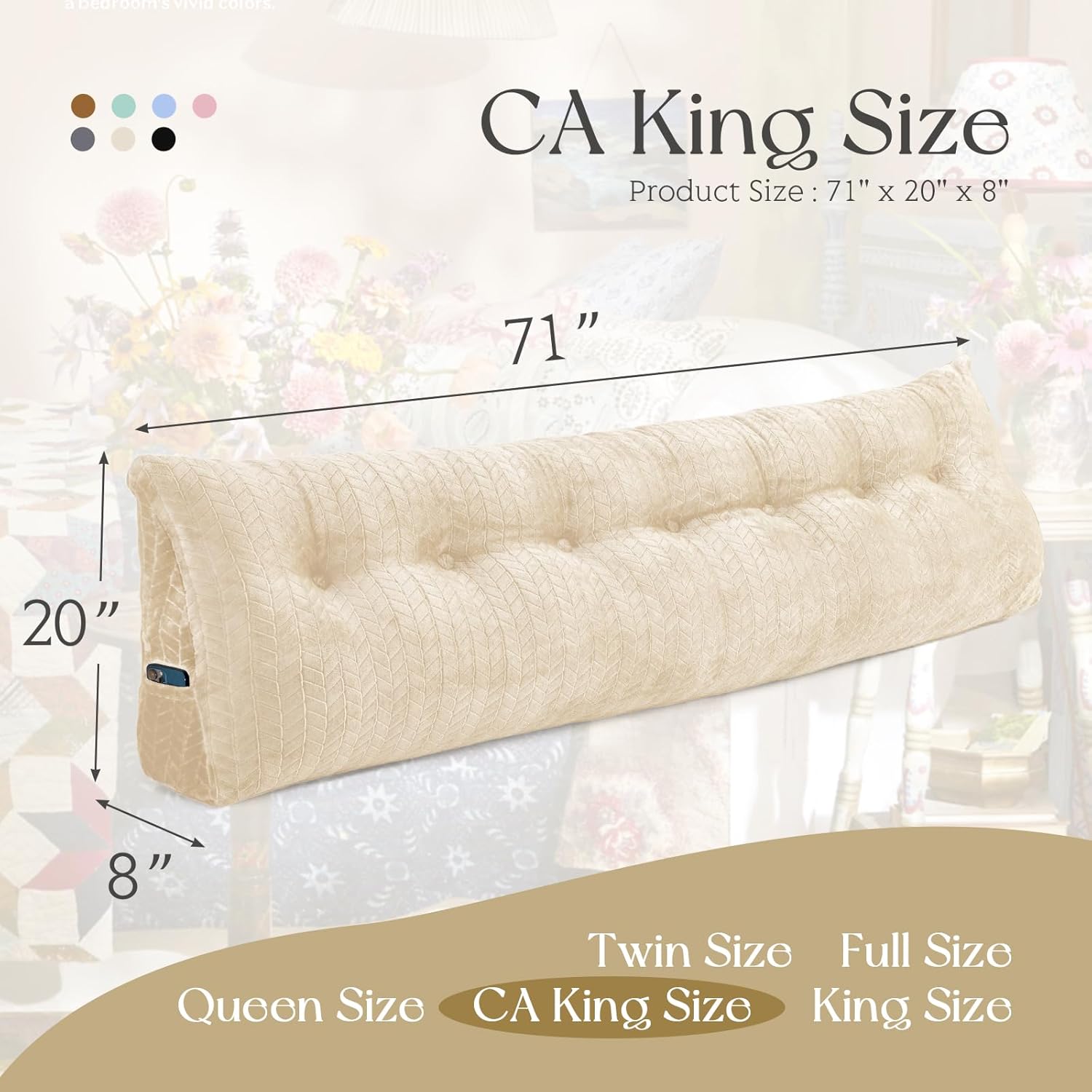 Large Triangular Wedge Headboard Pillow Large Bolster Headboard Back Support Backrest Positioning Reading Pillow for Sitting with Removable Cover