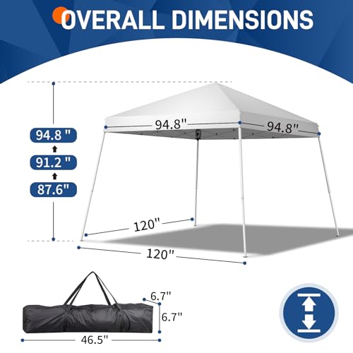 VINGLI 6x6 ft Pop Up Canopy Tent, Outdoor Tent Canopy Foldable Portable Canopies for Camping, Patio, Easy Up Gazebo Canopy with Carry Bag Slant Legs