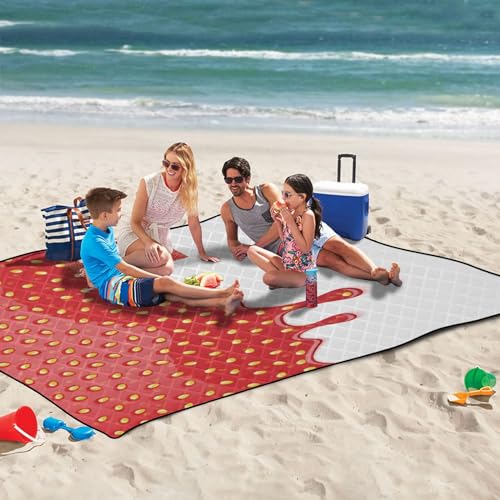 Strawberry Jam Extra Large Picnic Outdoor Blanket, Foldable Beach Blanket Waterproof Sandproof Camping Mat for Family Travel Park Wet Grass Hiking Yoga, 80 x 118 Inch