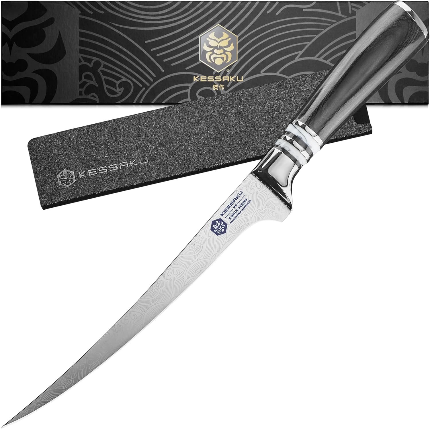 Fillet Knife - 7 inch - Ronin Series - Flexible - Razor Sharp - Forged 7Cr17MoV High Carbon Stainless Steel - Boning, Trimming, Skinning - Wood Handle with Blade Guard