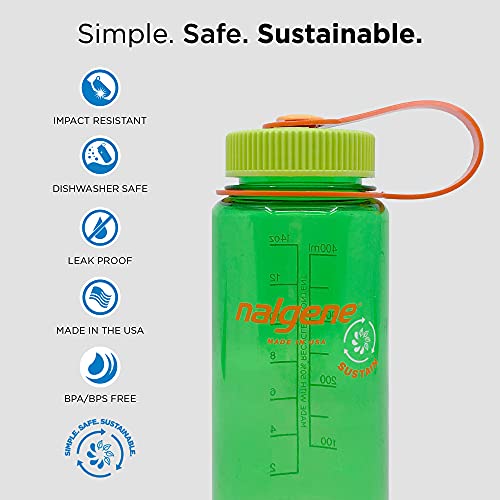 Nalgene Sustain Tritan BPA-Free Water Bottle Made with Material Derived from 50% Plastic Waste, 16 OZ, Wide Mouth