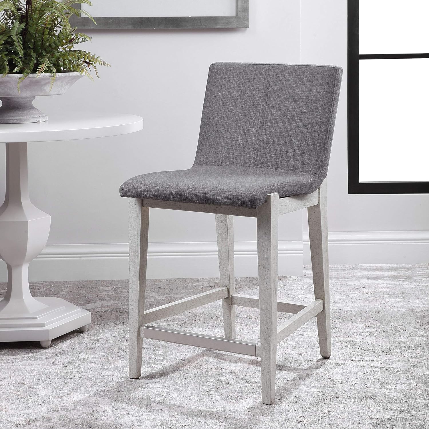 MY SWANKY HOME Elegant Charcoal Gray Counter Bar Stool Minimalist Silver White Cushioned Back
