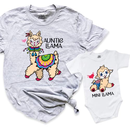 Baby Announcement Shirts, Mama Aunt Mimi Llama Outfits, Llama Auntie Mini Shirt, Little Mini Baby Onesie, Aunt Gift, Custom Baby Outfit, Mama Grandma Aunt Announcement, Family Shirts (Unisex)