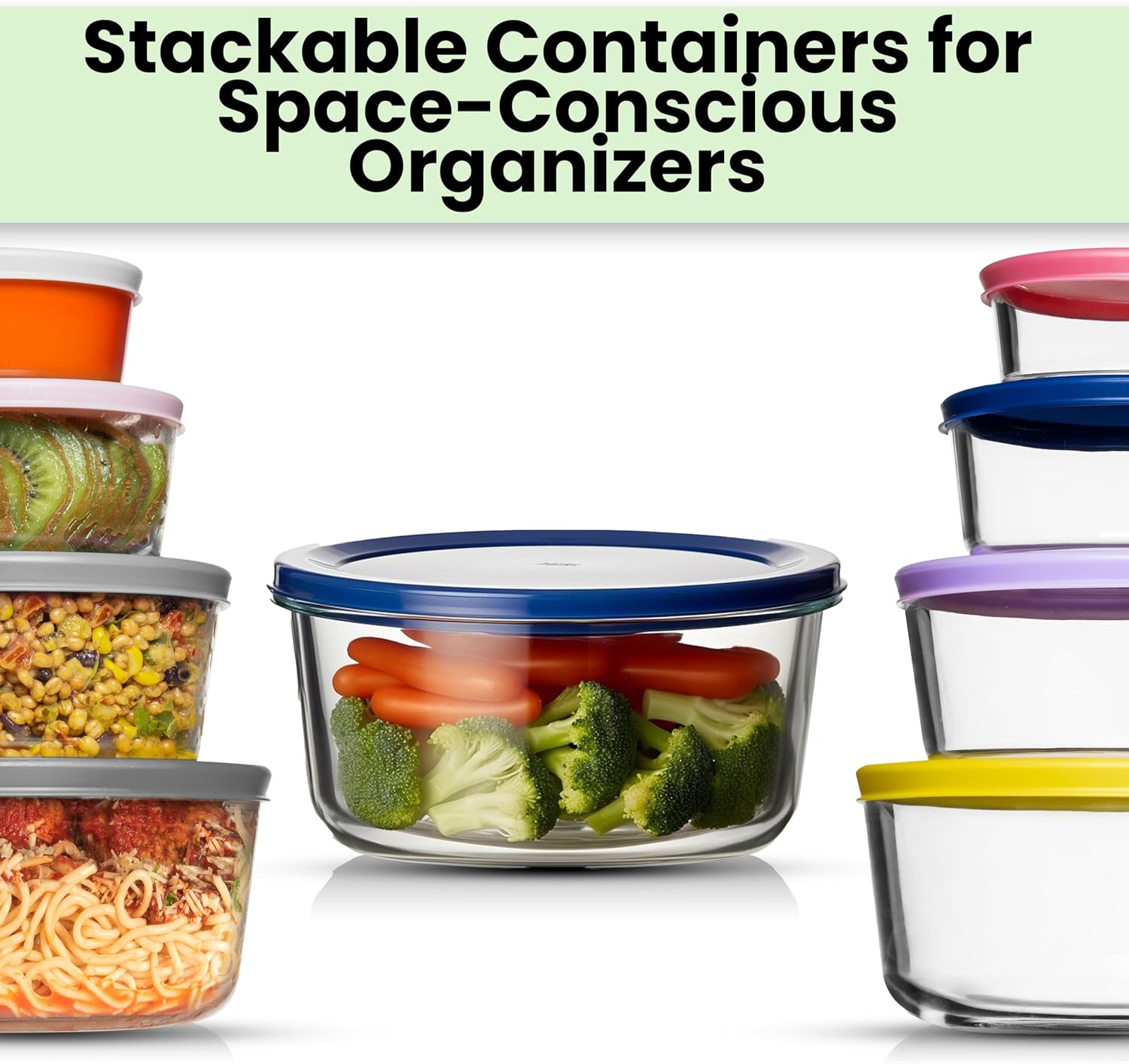 Razab 12 Pc Glass Food Storage Container Set with Lids 7, 4, 2 &1 Cup Round Meal Prep, Secure Lid Containers for Lunch & Leftover Ideal for Baking, Storing BPA Free Leak Proof Oven & Dishwasher Safe