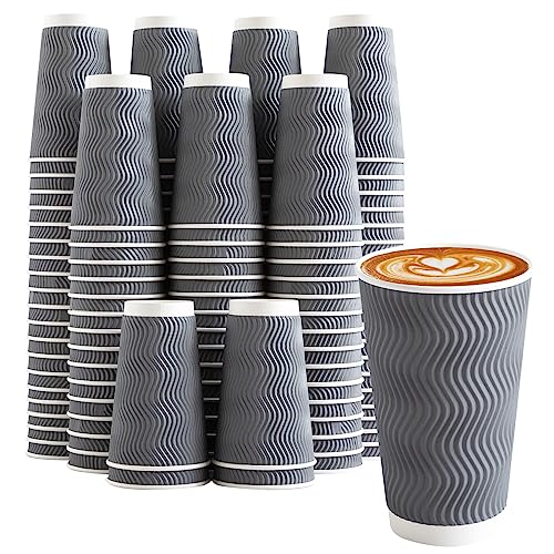 120 Pack 12 oz Disposable Coffee Cups, Corrugated Insulated Ripple Wall Paper Coffee Cups 12oz, To Go Cups for Hot Beverage or Cold Drinks Office/Home/Cafe/Party/Travel (Gray)