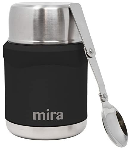 MIRA Thermos for Hot Food & Soup - 15 oz Insulated Food Jar with Foldable Spoon - Leak Proof Stainless Steel Thermal Storage Lunch Container, Canteen, Double Walled, Pink