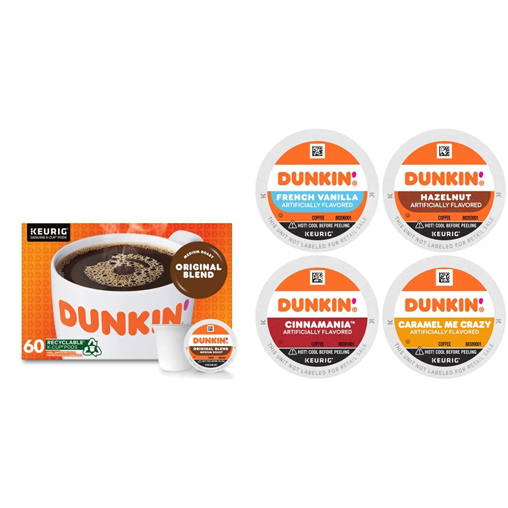 Dunkin' Original Blend Medium Roast Coffee, 60 Keurig K-Cup Pods and Dunkin' Mixed Flavor Coffee Variety Pack, 60 Keurig K-Cup Pods