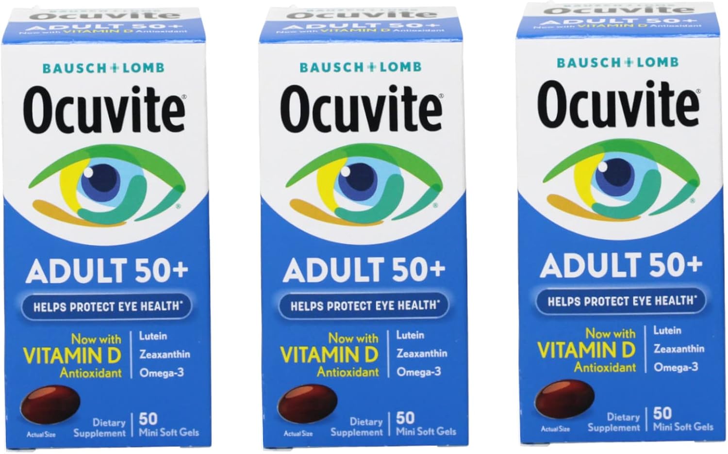 3 Pack Ocuvite Eye Vitamin Adult 50+ Formula, 150 Soft Gels Total