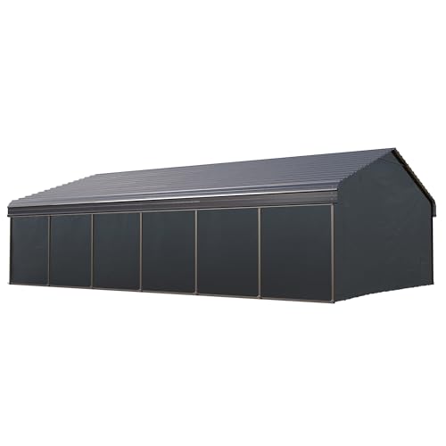 GREEN PARTY 10 x 15 ft Metal Carport Kits with Galvanized Steel Roof, Heavy Duty Metal Carport Canopy, Outdoor Car Tent Metal Garage Shelter for Car, SUV, Truck and Boats, Grey