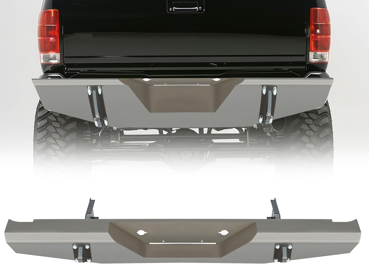 KUAFU Rear Bumper Assembly Compatible with 1997-2004 Dodge Dakota Steel Bare Metal Bolt-on installation DIY