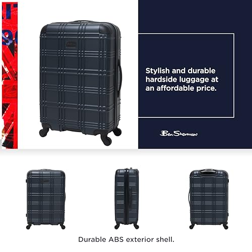 Ben Sherman Nottingham Lightweight Hardside 4-Wheel Spinner Travel Luggage, Charcoal, 28-Inch Checked