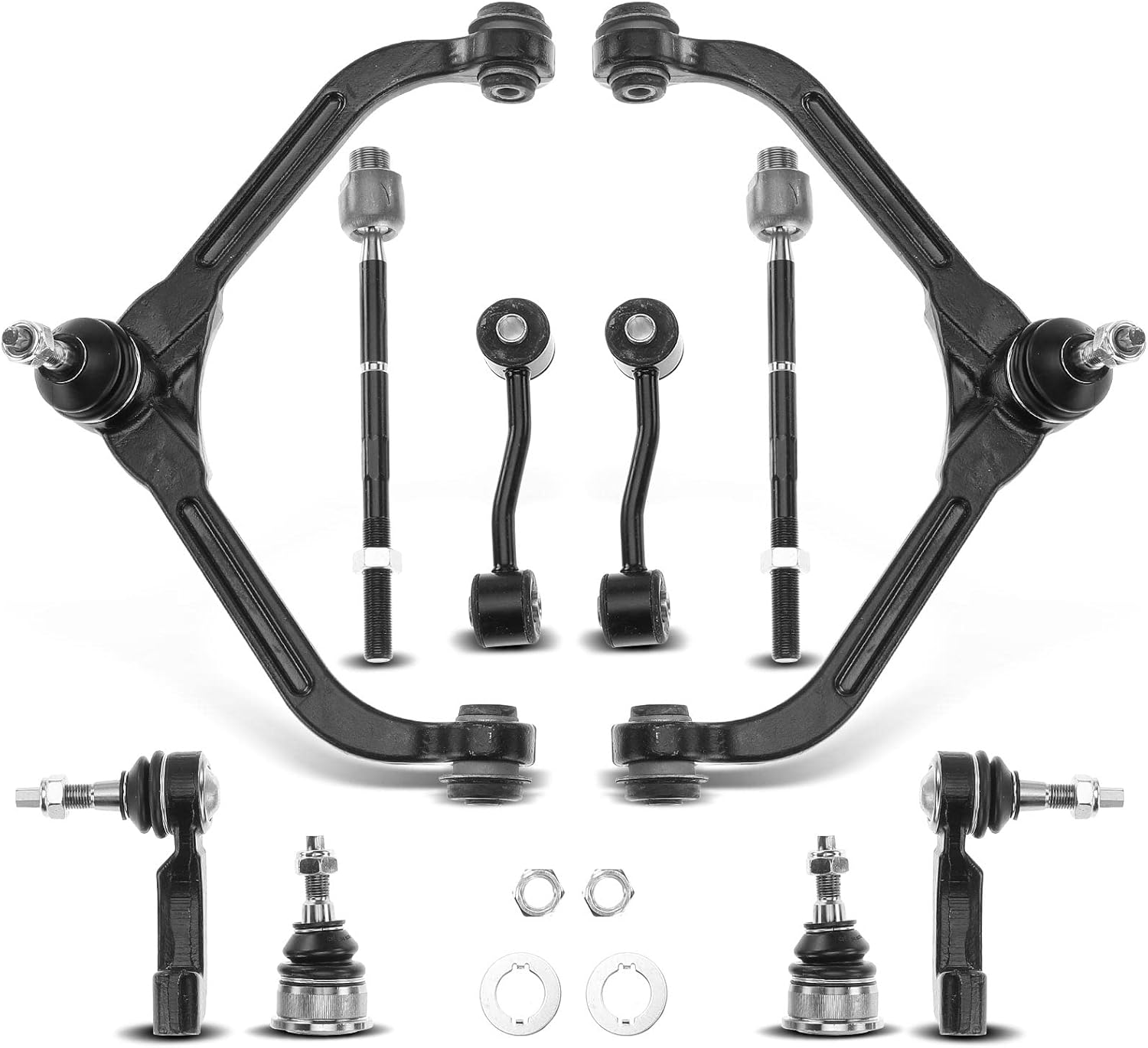 A-Premium 10Pcs Front Suspension Kit, Upper Control Arm Sway Bar Link Lower Ball Joint Inner Outer Tie Rod End, Compatible with Jeep Liberty 2002 2003 2004