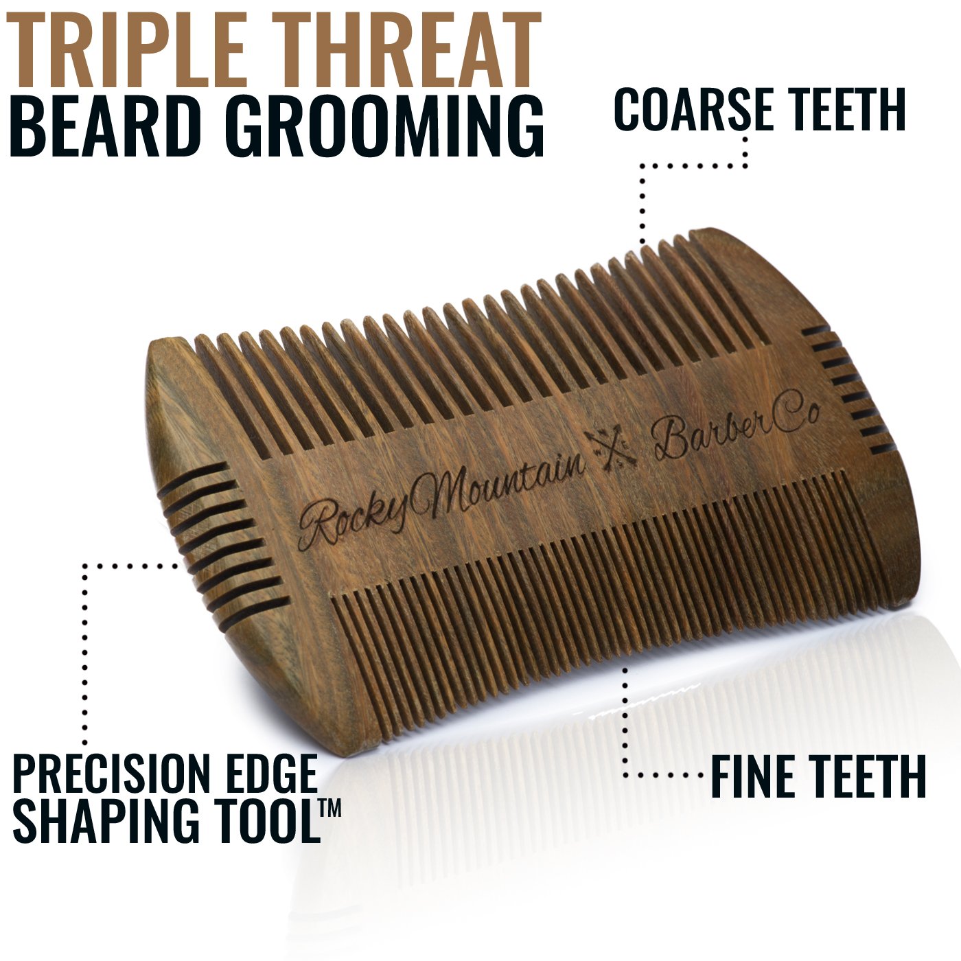 Beard Comb - Sandalwood Natural Hatchet Style for Hair - Anti-Static & No Snag, Handmade Wide & Fine Tooth Contour Brush Best for Beard & Moustache with Carrying Case Pouch
