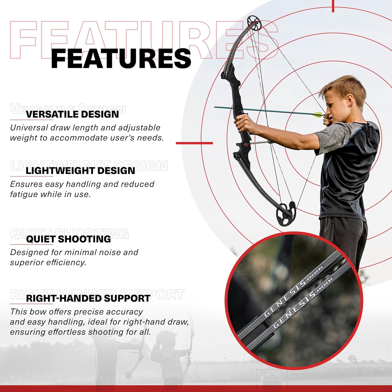 Genesis Original Lightweight Right Handed Archery Compound Bow w/Adjustable Aluminum Riser, Cam Draw Weight, & Draw Length for Kids and Adults, Carbon