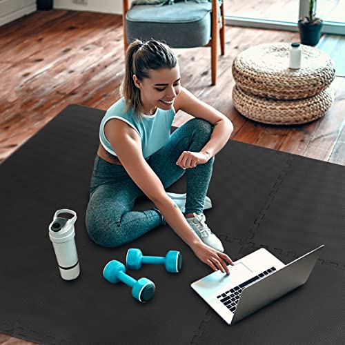 EVA Foam Mat Tiles 4-Pack - 16 SQ FT of Interlocking Padding for Garage, Playroom, or Gym Flooring - Workout Mat or Baby Playmat by Stalwart (Black)