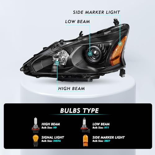 Headlight Assembly Set for 2013 2014 2015 Nissan Altima 4-Door Sedan Halogen Headlamp Driver and Passenger Side Chrome Housing with Amber Reflector