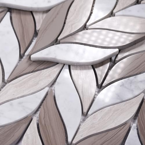 5pc 100% Nartural Marble Mosaic Floor and Wall Tile for Bathroom, Bathroom Backsplash, Background, Accent Wall, Shower Room, Hexagon Marble Mosaic Kitchen Backsplash (4.8sqft)